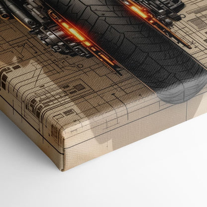 Blueprint Canvas Print – Cyberpunk Motorcycle Wall Art-Retro Bike Art Motorcycle
