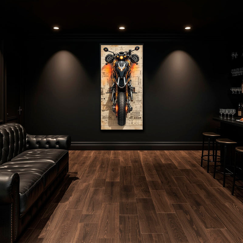 Blueprint Canvas Print – Cyberpunk Motorcycle Wall Art-Retro Bike Art Motorcycle