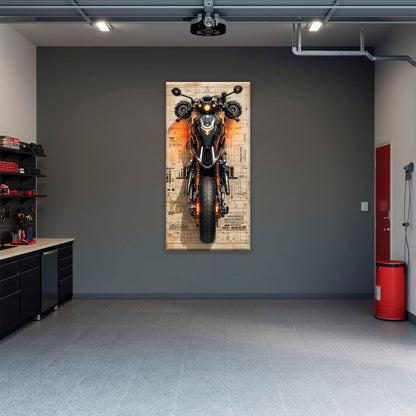 Blueprint Canvas Print – Cyberpunk Motorcycle Wall Art-Retro Bike Art Motorcycle