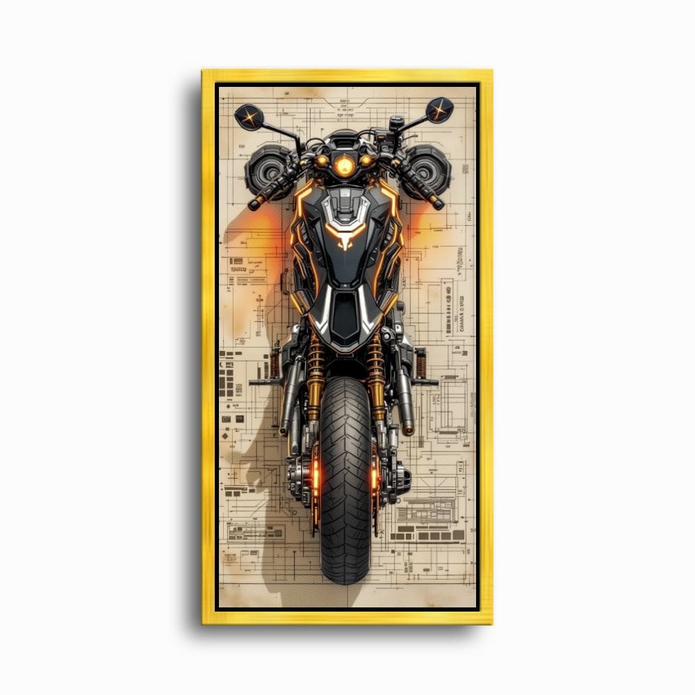 Blueprint Canvas Print – Cyberpunk Motorcycle Wall Art-Retro Bike Art Motorcycle