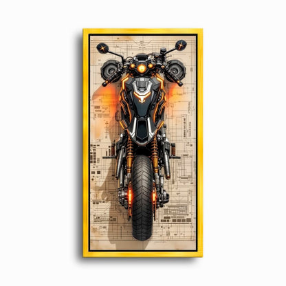 Blueprint Canvas Print – Cyberpunk Motorcycle Wall Art-Retro Bike Art Motorcycle