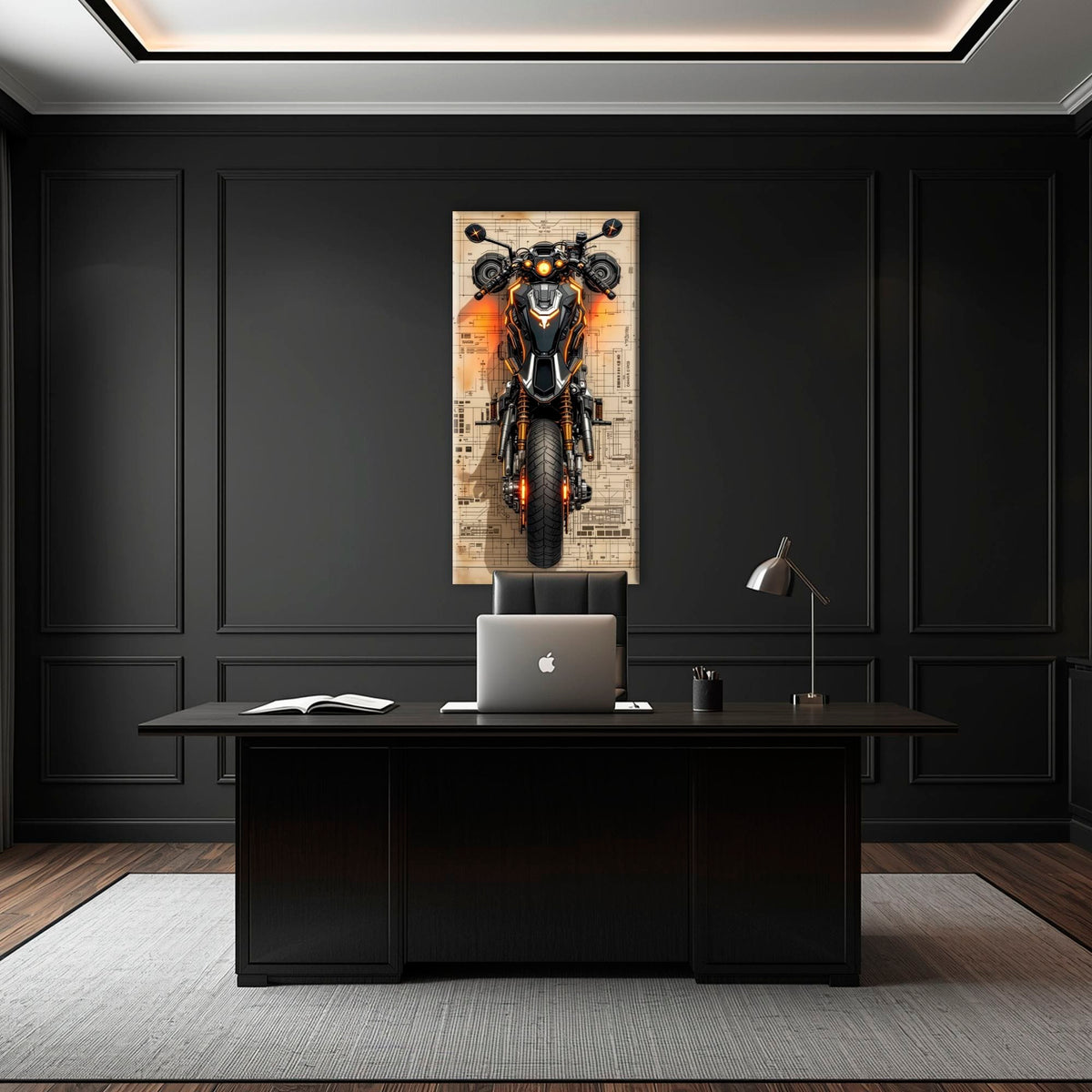 Blueprint Canvas Print – Cyberpunk Motorcycle Wall Art-Retro Bike Art Motorcycle