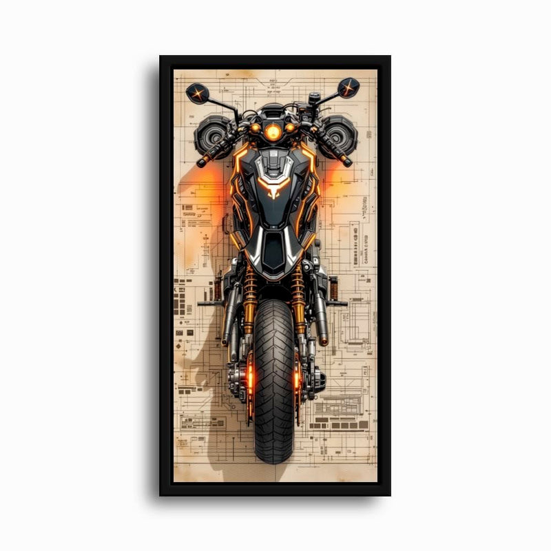 Blueprint Canvas Print – Cyberpunk Motorcycle Wall Art-Retro Bike Art Motorcycle