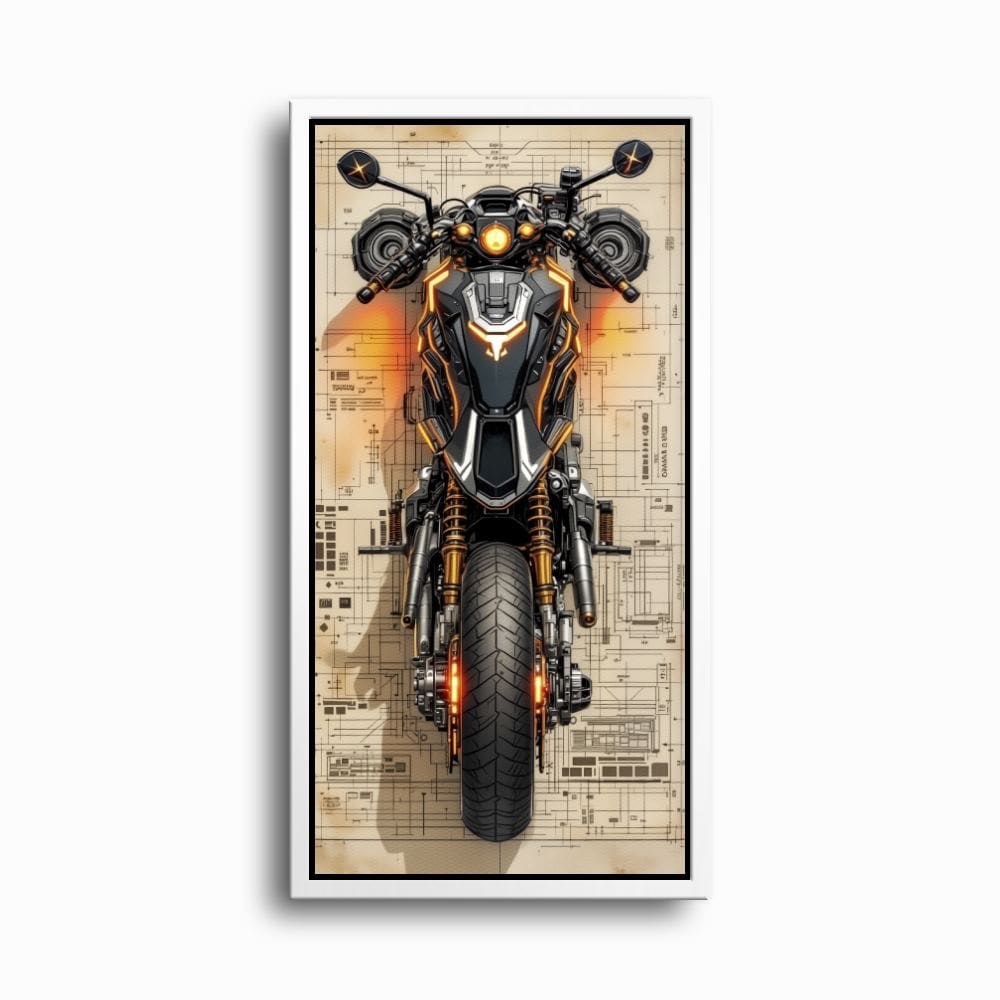 Blueprint Canvas Print – Cyberpunk Motorcycle Wall Art-Retro Bike Art Motorcycle