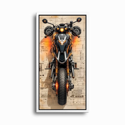 Blueprint Canvas Print – Cyberpunk Motorcycle Wall Art-Retro Bike Art Motorcycle