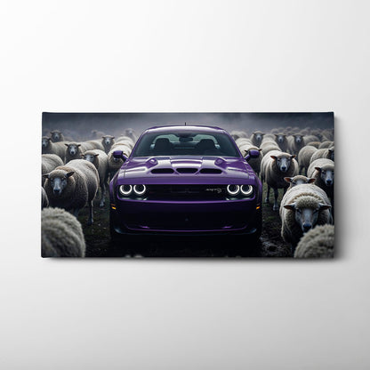Dodge Challenger Hellcat Black Sheep Wall Art – Purple Muscle Car Canvas Print Cars