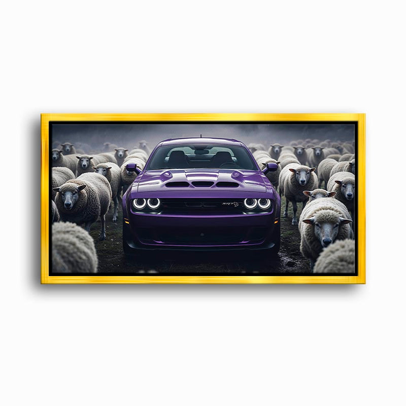 Dodge Challenger Hellcat Black Sheep Wall Art – Purple Muscle Car Canvas Print Cars