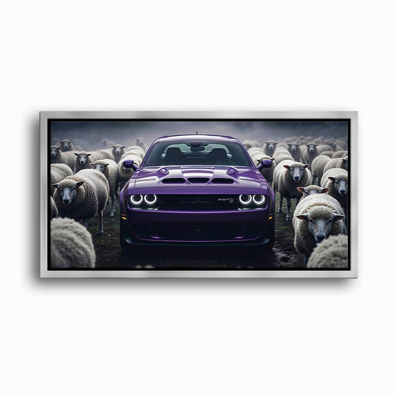Dodge Challenger Hellcat Black Sheep Wall Art – Purple Muscle Car Canvas Print Cars