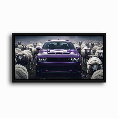 Dodge Challenger Hellcat Black Sheep Wall Art – Purple Muscle Car Canvas Print Cars