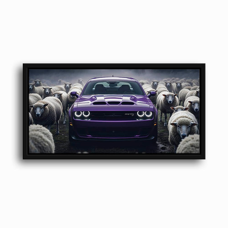 Dodge Challenger Hellcat Black Sheep Wall Art – Purple Muscle Car Canvas Print Cars