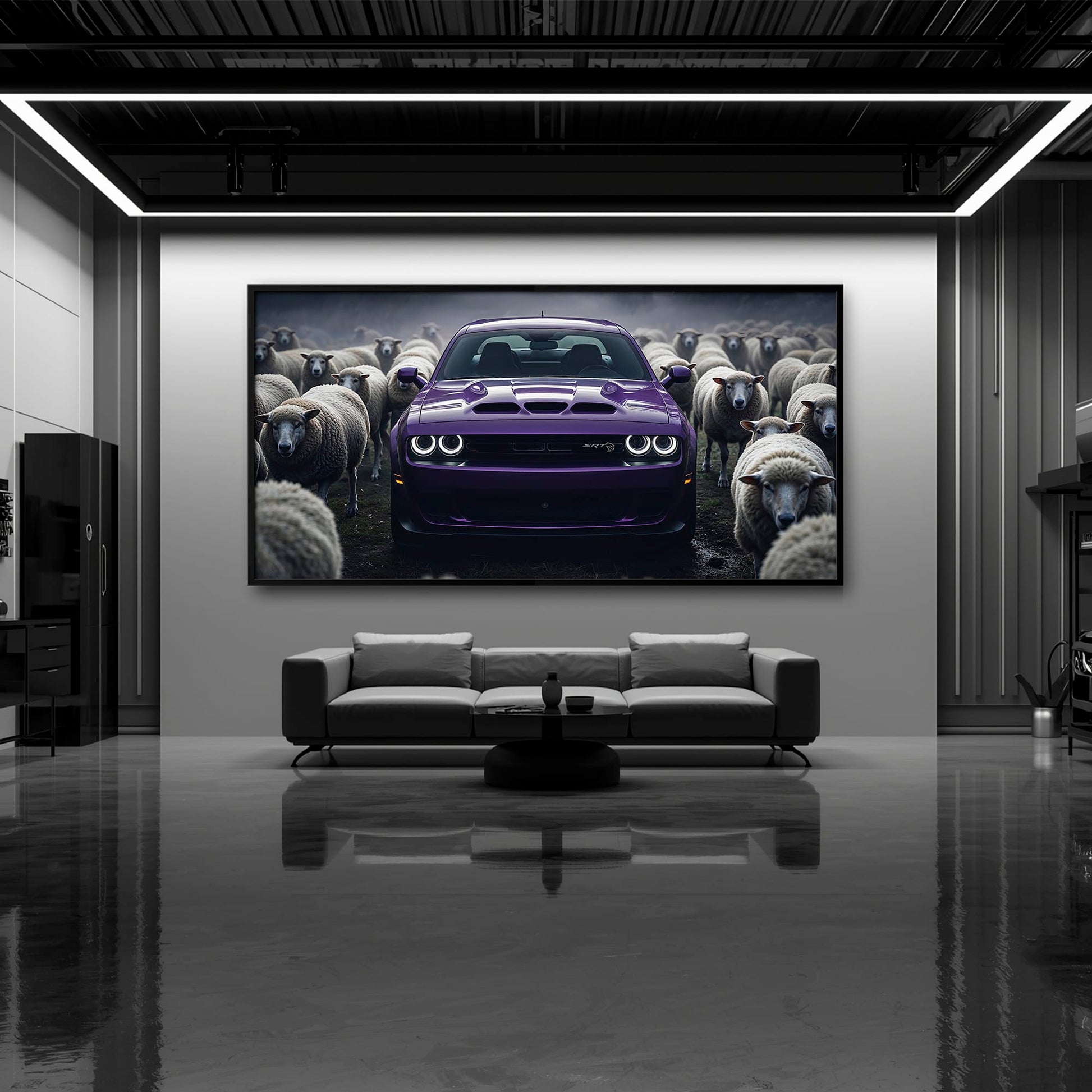 Dodge Challenger Hellcat Black Sheep Wall Art – Purple Muscle Car Canvas Print Cars