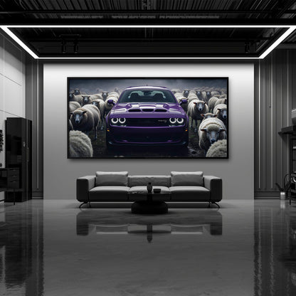 Dodge Challenger Hellcat Black Sheep Wall Art – Purple Muscle Car Canvas Print Cars