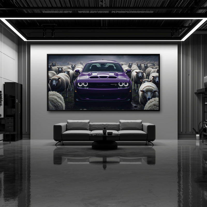 Dodge Challenger Hellcat Black Sheep Wall Art – Purple Muscle Car Canvas Print Cars