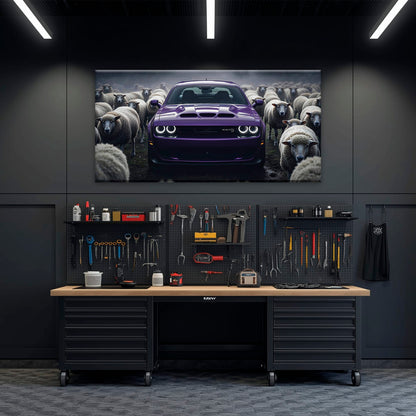 Dodge Challenger Hellcat Black Sheep Wall Art – Purple Muscle Car Canvas Print Cars
