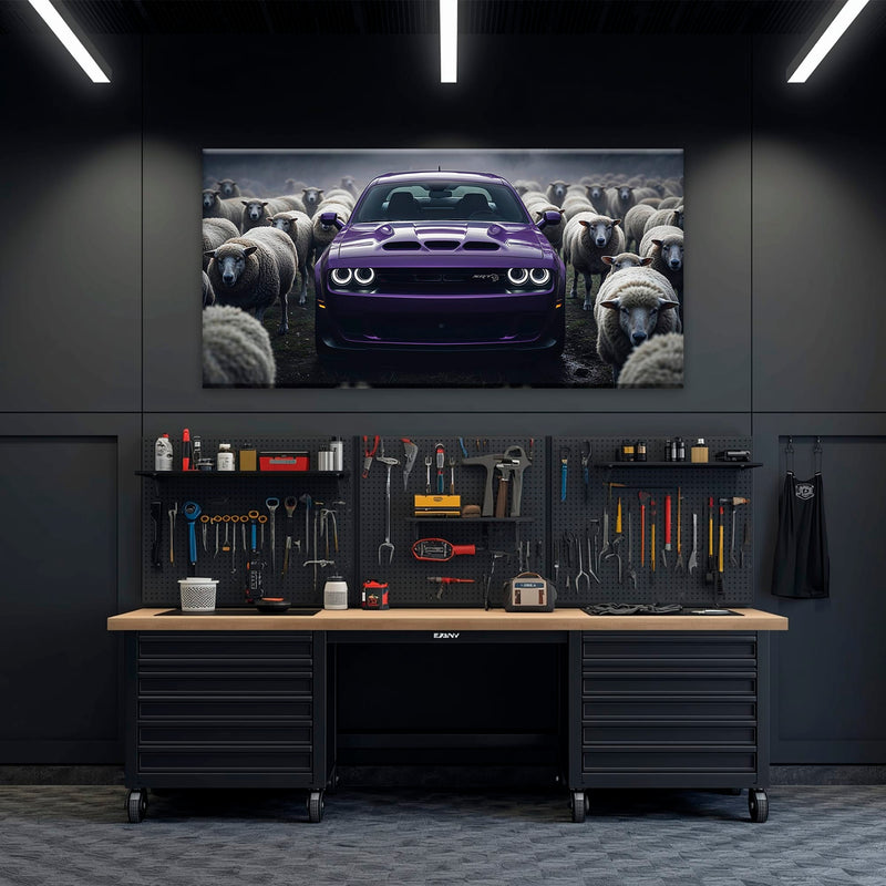 Dodge Challenger Hellcat Black Sheep Wall Art – Purple Muscle Car Canvas Print Cars