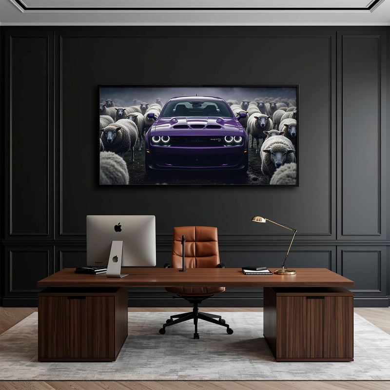 Dodge Challenger Hellcat Black Sheep Wall Art – Purple Muscle Car Canvas Print Cars