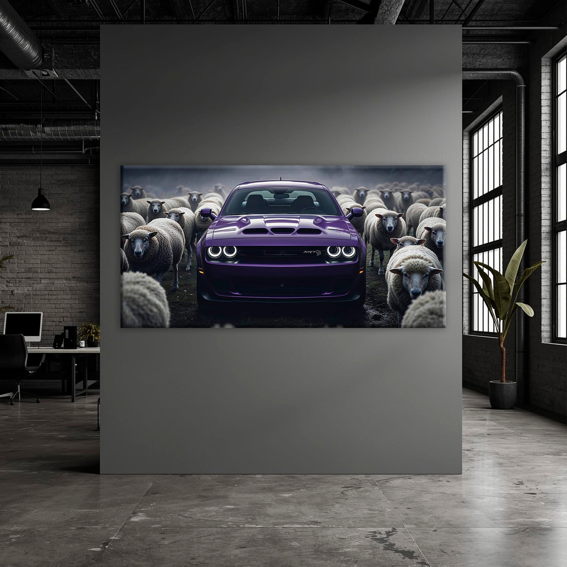 Dodge Challenger Hellcat Black Sheep Wall Art – Purple Muscle Car Canvas Print Cars