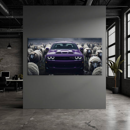 Dodge Challenger Hellcat Black Sheep Wall Art – Purple Muscle Car Canvas Print Cars