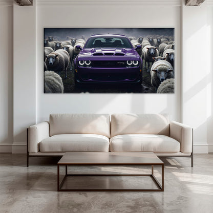 Dodge Challenger Hellcat Black Sheep Wall Art – Purple Muscle Car Canvas Print Cars