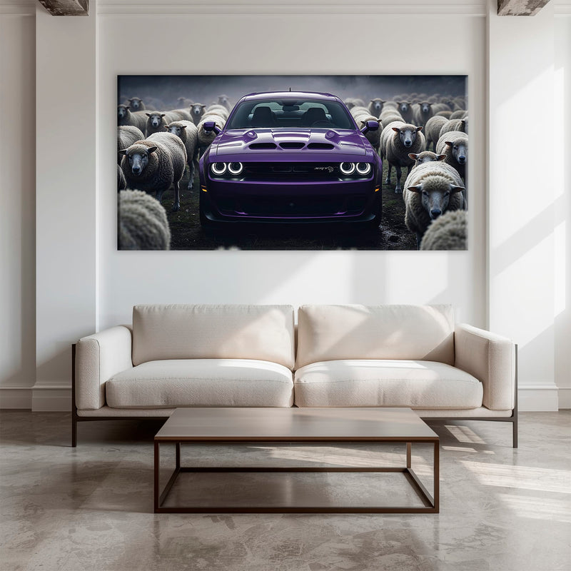 Dodge Challenger Hellcat Black Sheep Wall Art – Purple Muscle Car Canvas Print Cars