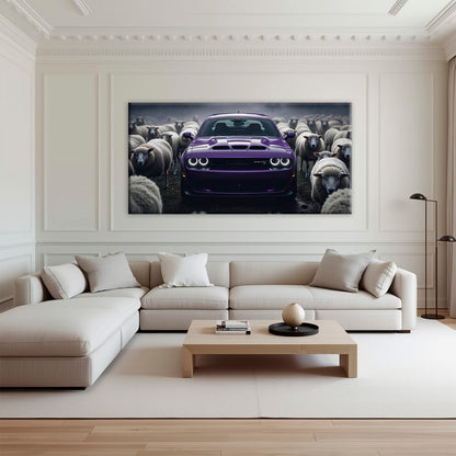 Dodge Challenger Hellcat Black Sheep Wall Art – Purple Muscle Car Canvas Print Cars