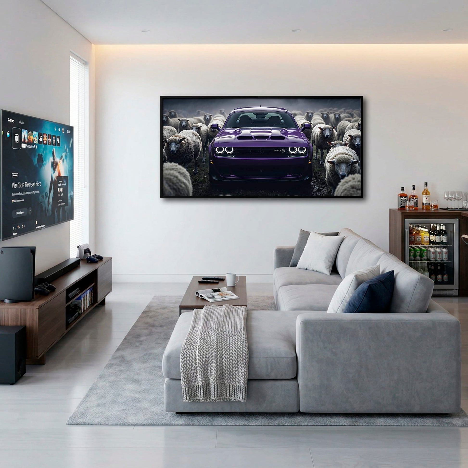 Dodge Challenger Hellcat Black Sheep Wall Art – Purple Muscle Car Canvas Print Cars