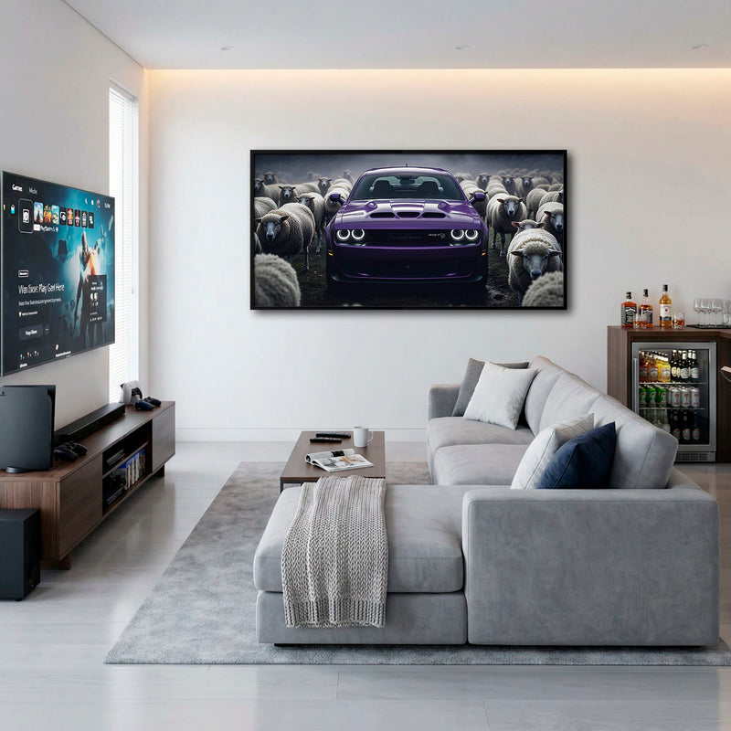 Dodge Challenger Hellcat Black Sheep Wall Art – Purple Muscle Car Canvas Print Cars