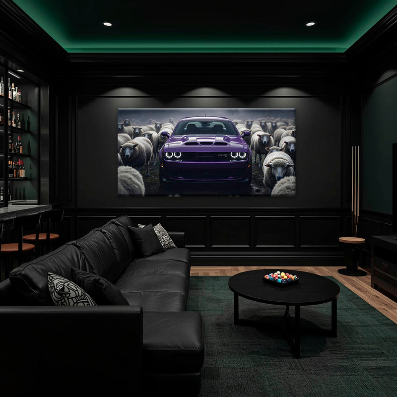 Dodge Challenger Hellcat Black Sheep Wall Art – Purple Muscle Car Canvas Print Cars