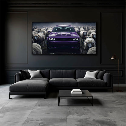 Dodge Challenger Hellcat Black Sheep Wall Art – Purple Muscle Car Canvas Print Cars