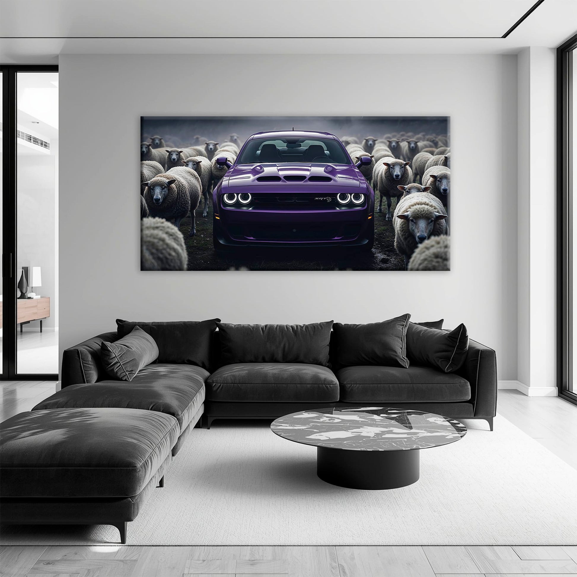 Dodge Challenger Hellcat Black Sheep Wall Art – Purple Muscle Car Canvas Print Cars