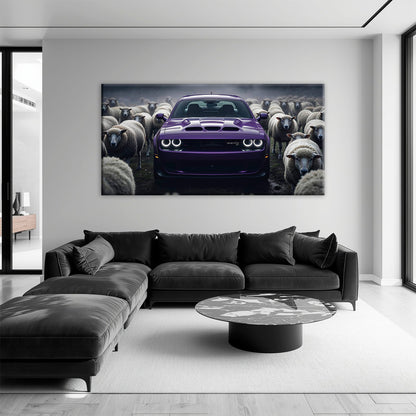 Dodge Challenger Hellcat Black Sheep Wall Art – Purple Muscle Car Canvas Print Cars