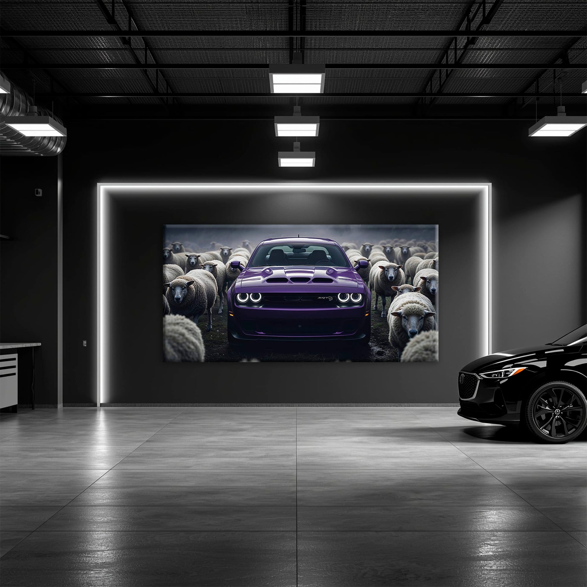 Dodge Challenger Hellcat Black Sheep Wall Art – Purple Muscle Car Canvas Print Cars