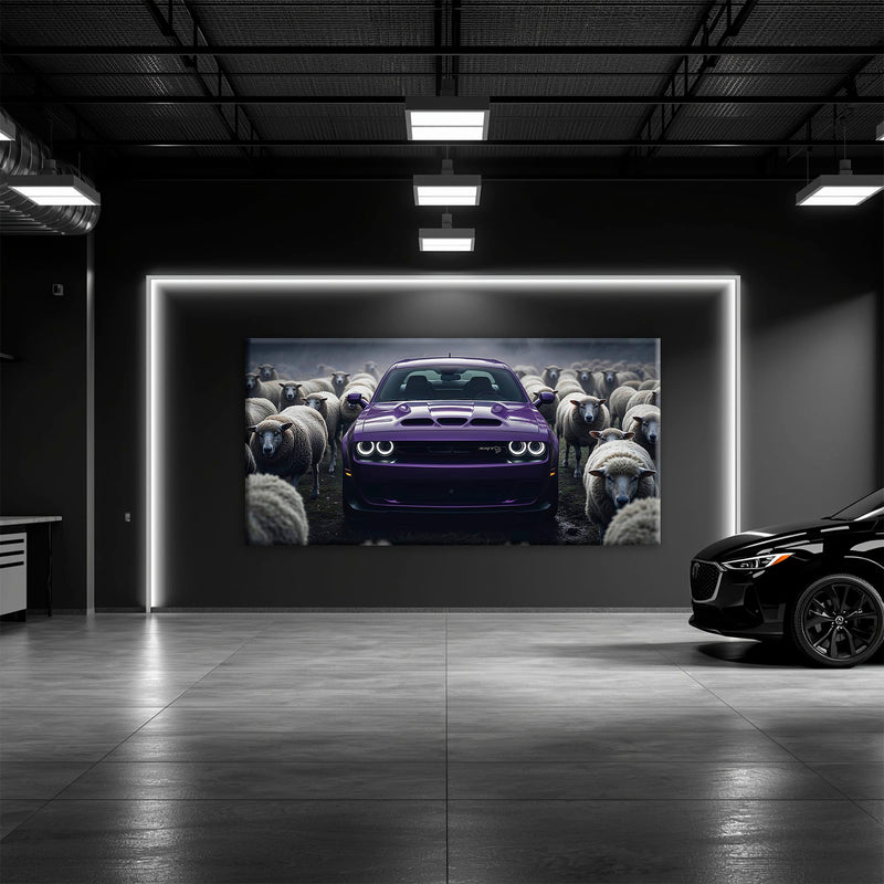 Dodge Challenger Hellcat Black Sheep Wall Art – Purple Muscle Car Canvas Print Cars