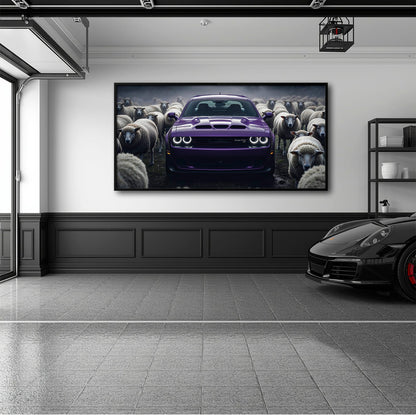 Dodge Challenger Hellcat Black Sheep Wall Art – Purple Muscle Car Canvas Print Cars