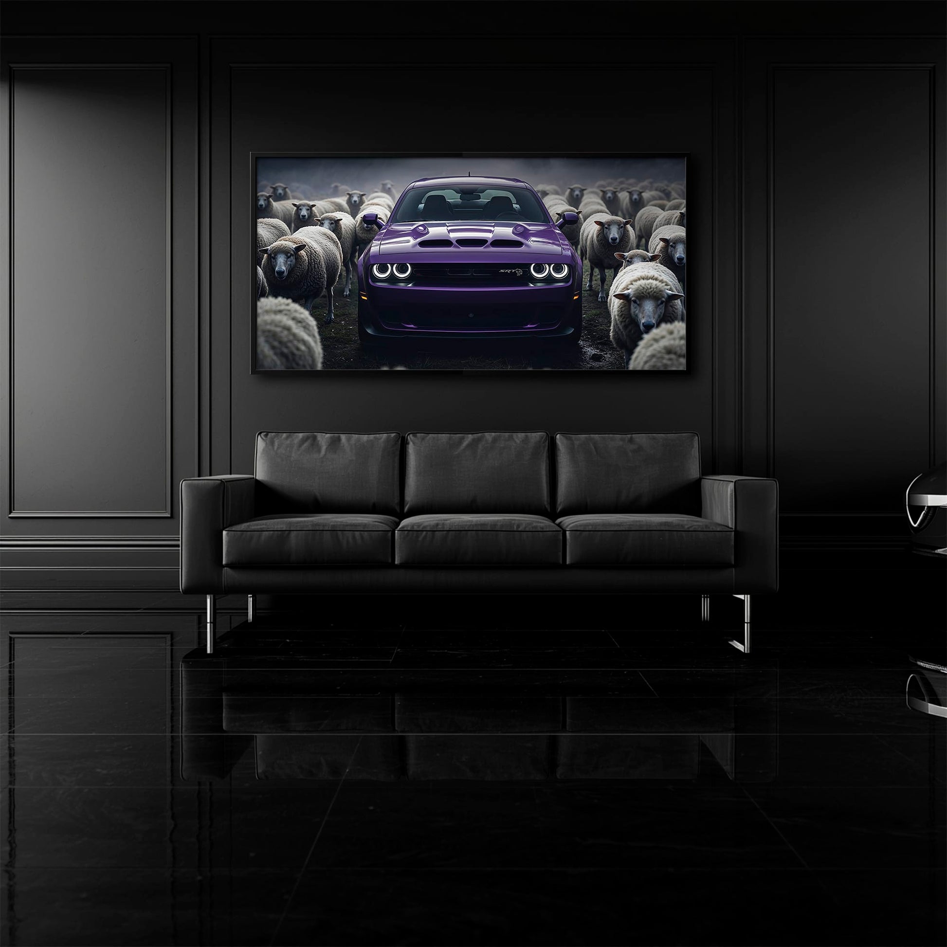 Dodge Challenger Hellcat Black Sheep Wall Art – Purple Muscle Car Canvas Print Cars