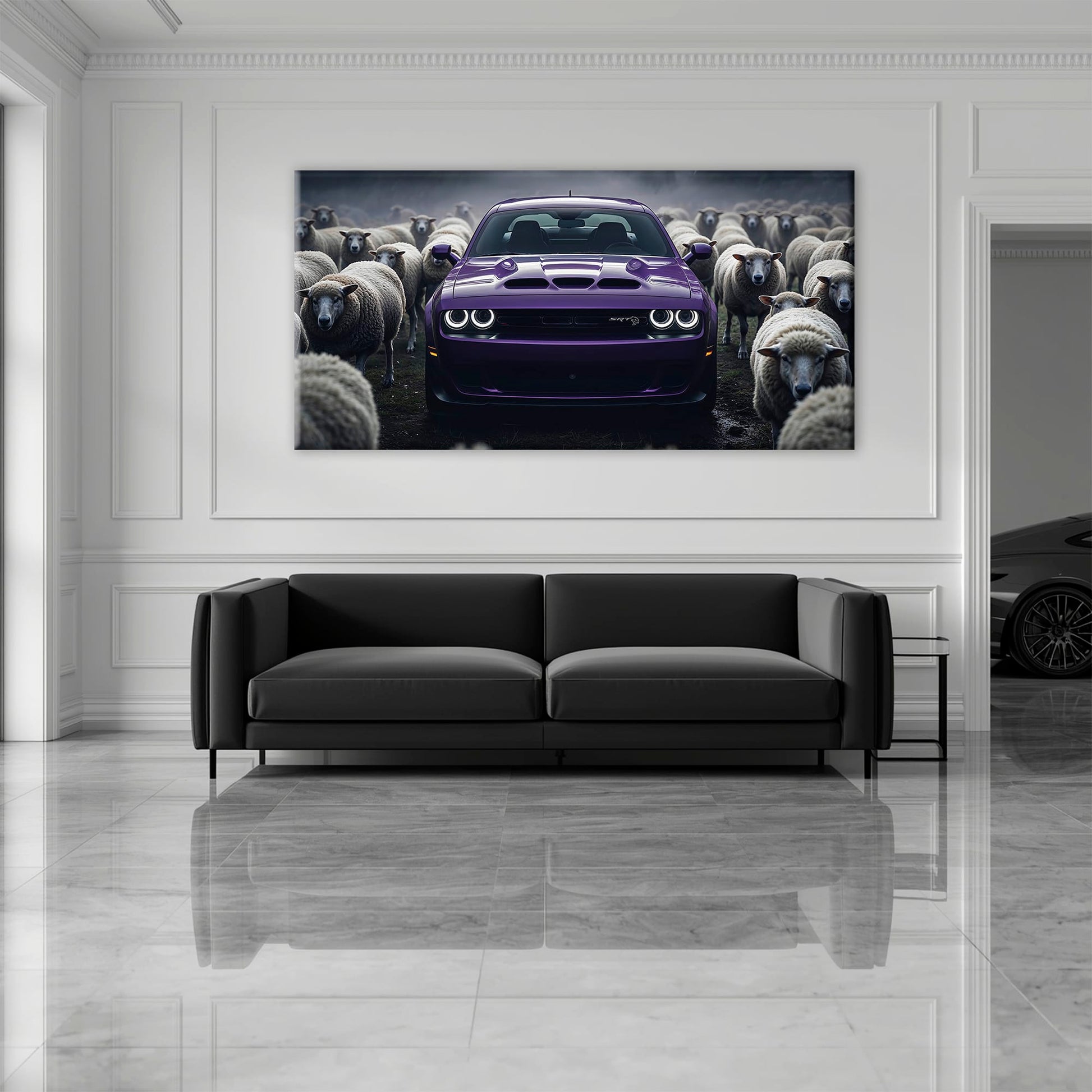 Dodge Challenger Hellcat Black Sheep Wall Art – Purple Muscle Car Canvas Print Cars