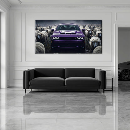 Dodge Challenger Hellcat Black Sheep Wall Art – Purple Muscle Car Canvas Print Cars