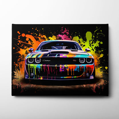 Dodge Challenger R/T Color Burst Wall Art – Graffiti Muscle Car Canvas Cars