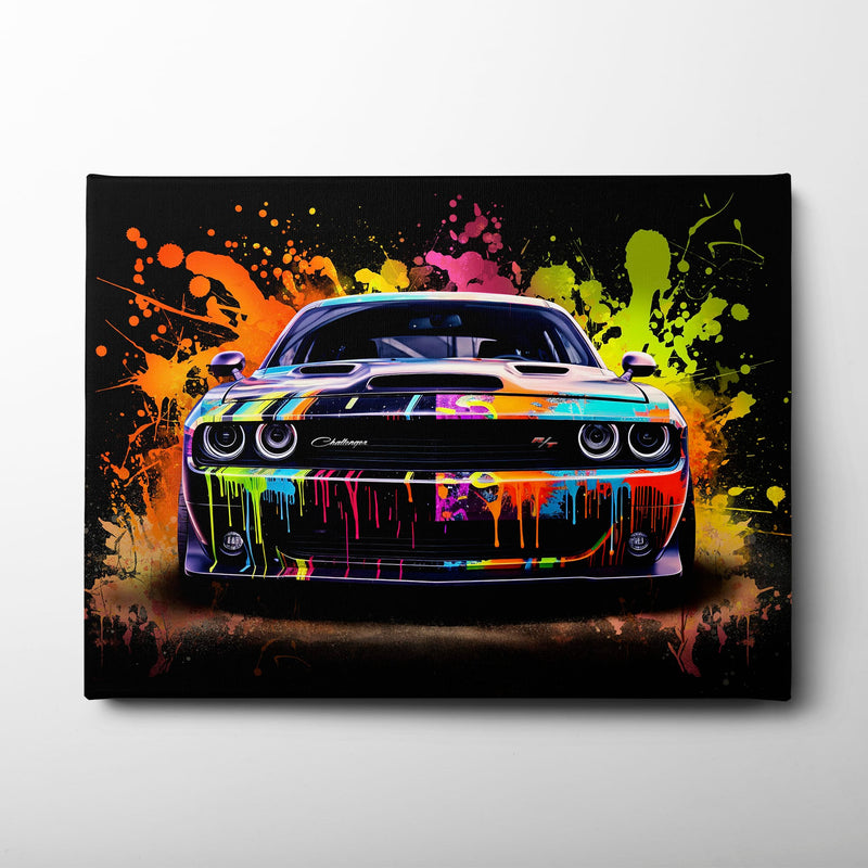 Dodge Challenger R/T Color Burst Wall Art – Graffiti Muscle Car Canvas Cars