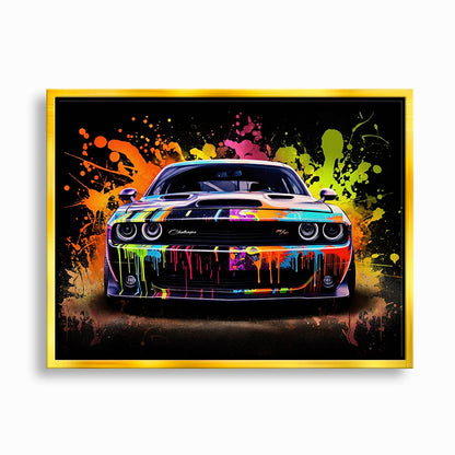 Dodge Challenger R/T Color Burst Wall Art – Graffiti Muscle Car Canvas Cars