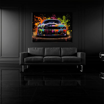 Dodge Challenger R/T Color Burst Wall Art – Graffiti Muscle Car Canvas Cars