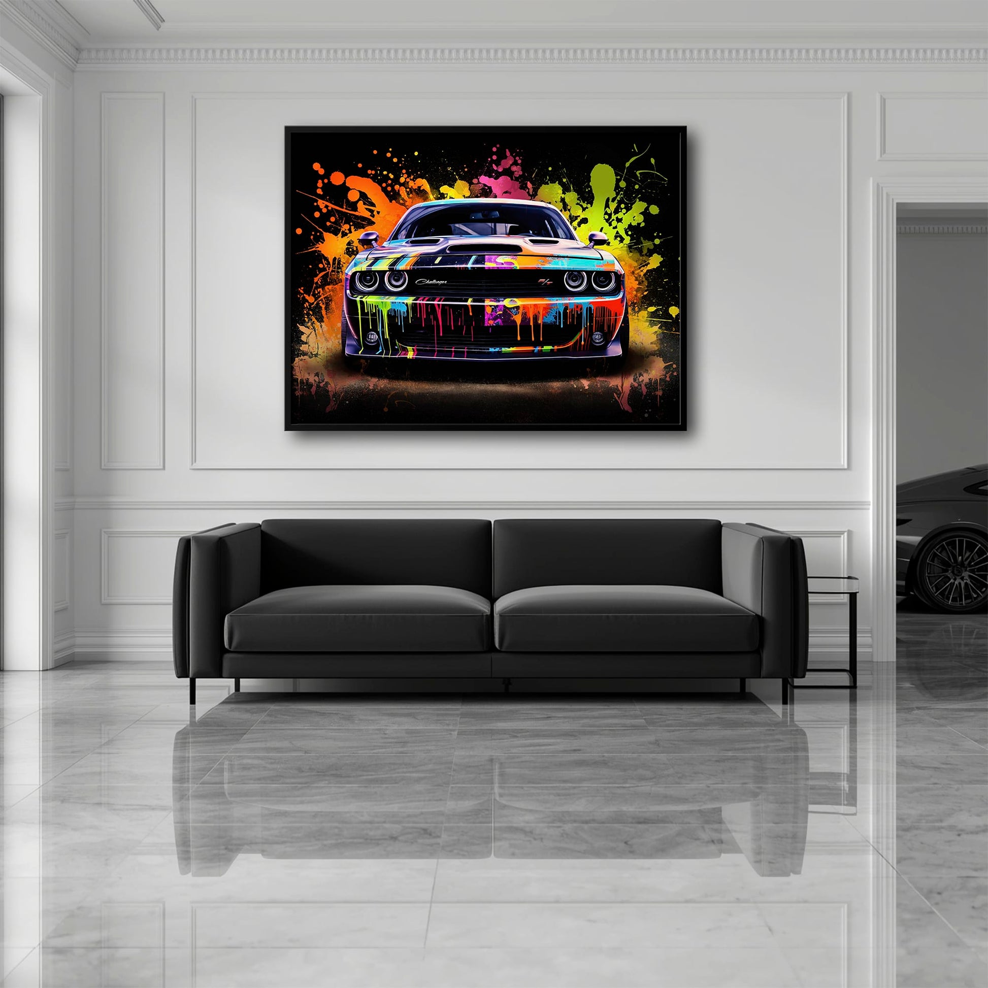Dodge Challenger R/T Color Burst Wall Art – Graffiti Muscle Car Canvas Cars