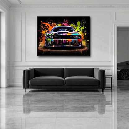 Dodge Challenger R/T Color Burst Wall Art – Graffiti Muscle Car Canvas Cars