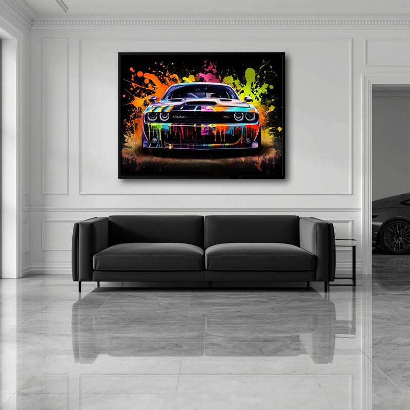 Dodge Challenger R/T Color Burst Wall Art – Graffiti Muscle Car Canvas Cars