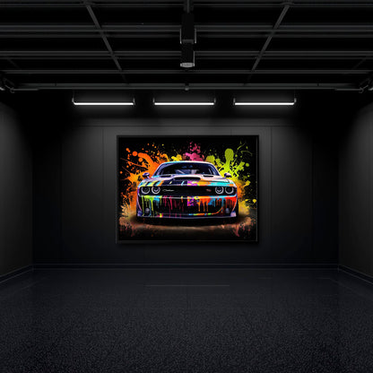 Dodge Challenger R/T Color Burst Wall Art – Graffiti Muscle Car Canvas Cars