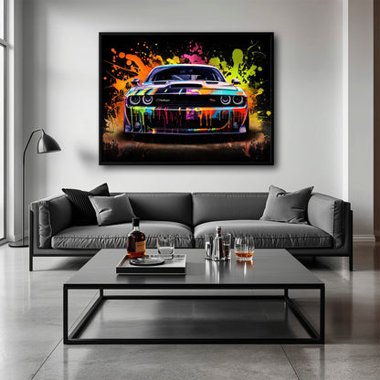 Dodge Challenger R/T Color Burst Wall Art – Graffiti Muscle Car Canvas Cars