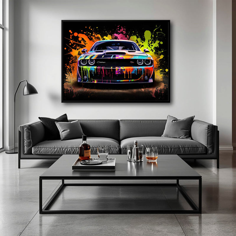 Dodge Challenger R/T Color Burst Wall Art – Graffiti Muscle Car Canvas Cars