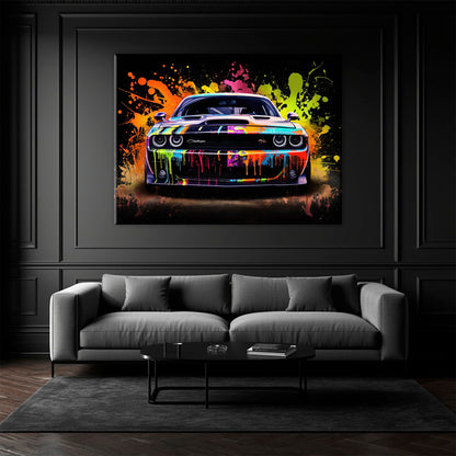 Dodge Challenger R/T Color Burst Wall Art – Graffiti Muscle Car Canvas Cars