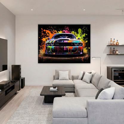 Dodge Challenger R/T Color Burst Wall Art – Graffiti Muscle Car Canvas Cars