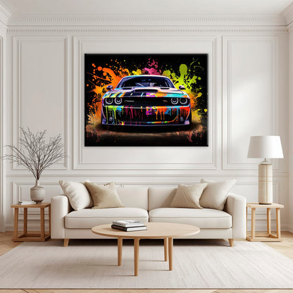 Dodge Challenger R/T Color Burst Wall Art – Graffiti Muscle Car Canvas Cars